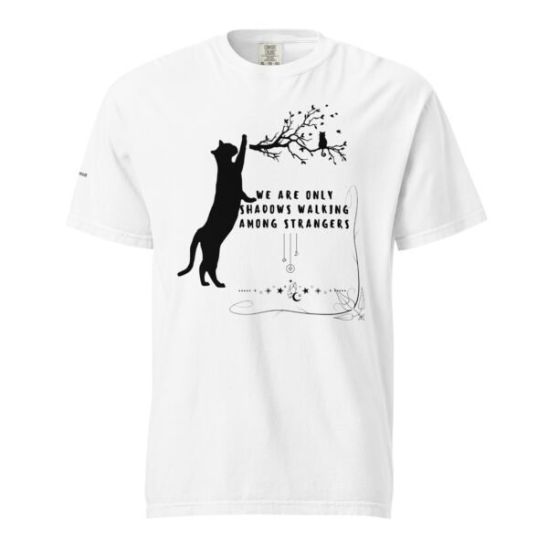 unisex-garment-dyed-heavyweight-t-shirt-white-front-6ac048bc50cd9.jpg Walking Among Strangers Cat T-Shirt – Inspirational Graphic Tee