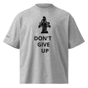 unisex-organic-oversized-high-neck-blaster-2.0-t-shirt-heather-grey-front-6ac0430179b6b.jpg Never Give Up Graphic T-Shirt